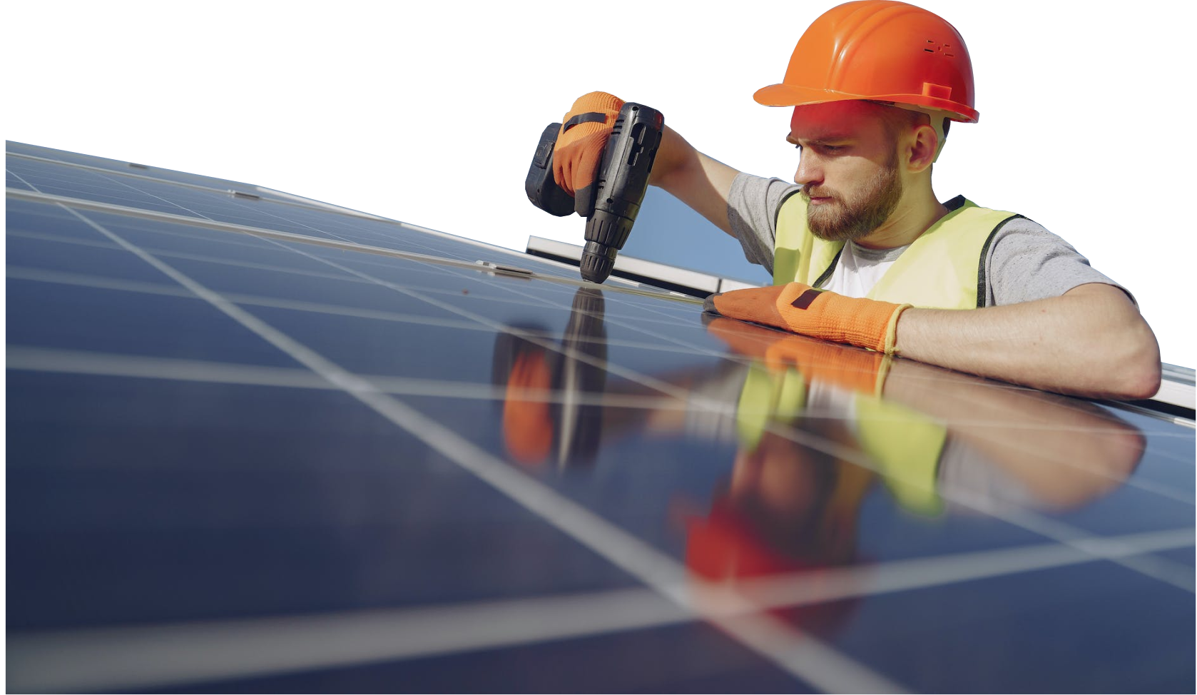 Solar installer fitting a rooftop panel